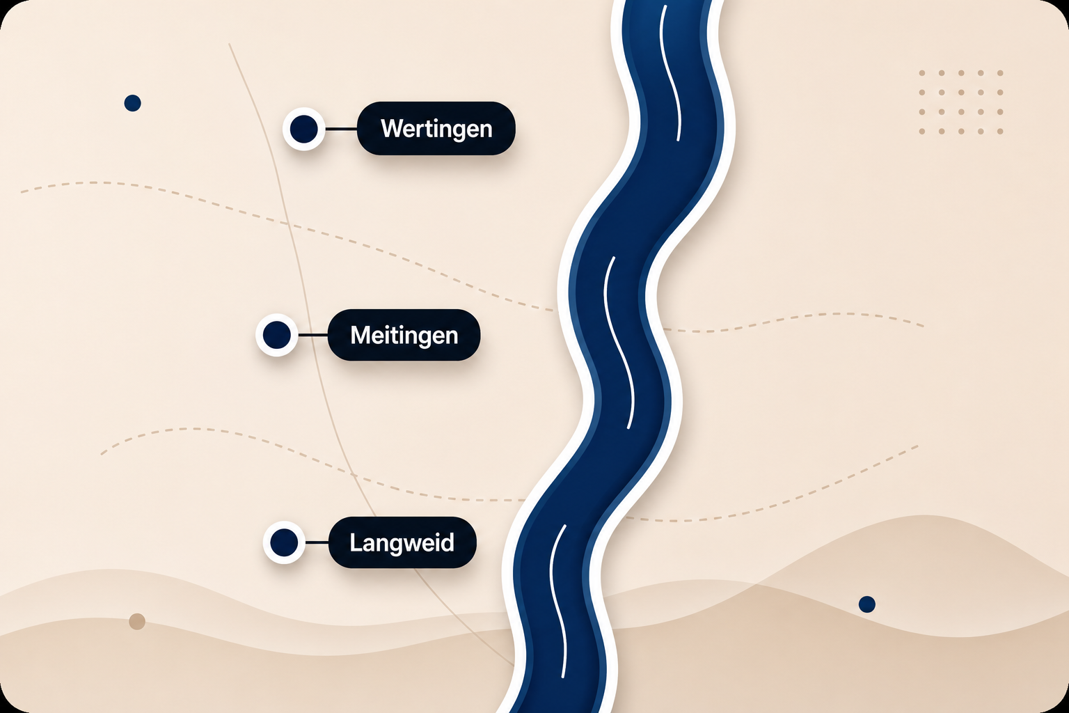 Illustrative Karte: Wertingen, Meitingen und Langweid liegen entlang des Lechs